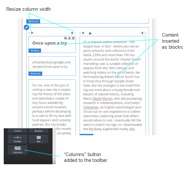 The multi-column admin component